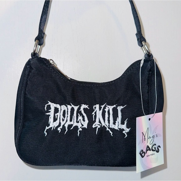 Dolls Kill: Graffiti Logo Embroidered Shoulder Black Bag - Picture 3 of 5